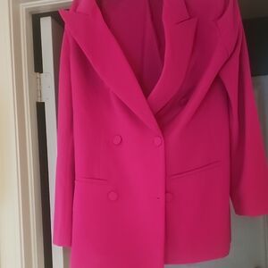 Express Vibrant Pink Double-Breasted Blazer